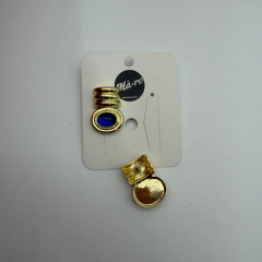 Gold Detaylı Mavi Cam Taşlı Modern Küpe