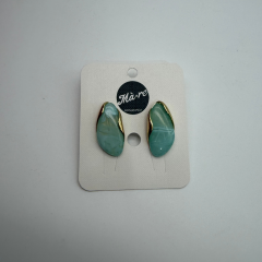 Gold Çerçeveli Yeşil Doğal Taş Görünümlü Küpe