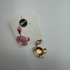 Pembe Yengeç Figürlü Gold Detaylı Küpe