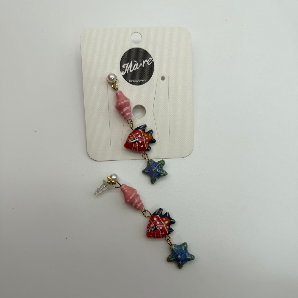 Deniz Temalı İnci Detaylı Balık ve Deniz Yıldızı Küpe