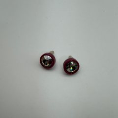 Bordo Çerçeveli Şeffaf Taş Detaylı Gümüş İğneli Küpe