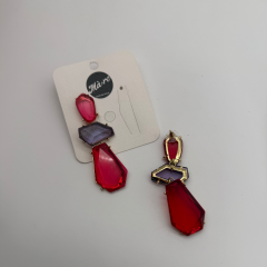 Geometrik Taş Detaylı Renkli Sallantılı Küpe