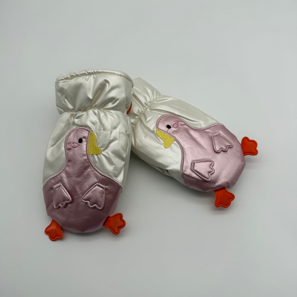 Penguen Figürlü Ekru Şişme Çocuk Eldiveni