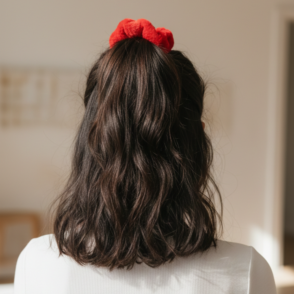 Kırmızı Peluş Scrunchie Saç Lastiği