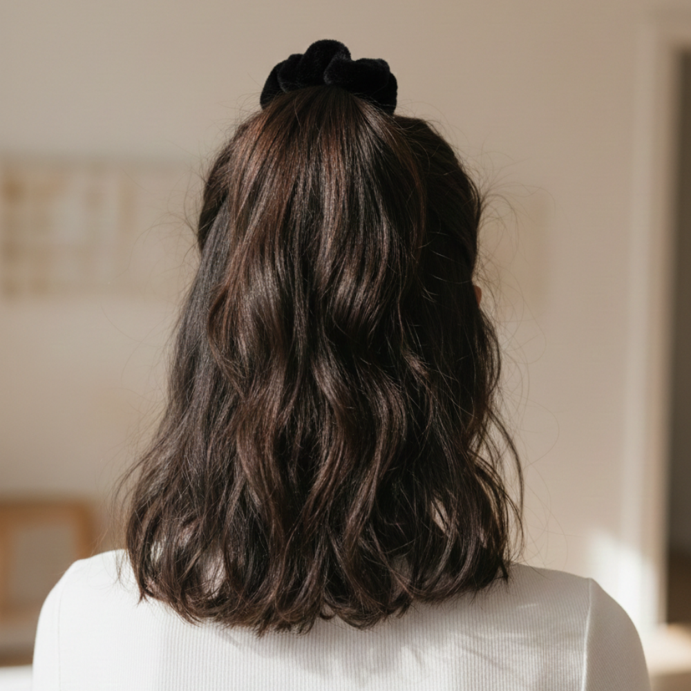 Siyah Peluş Scrunchie Saç Lastiği