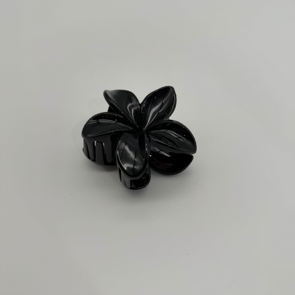 Parlak Siyah Çiçek Formlu Mandal Toka