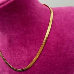 Altın Tonlu Çelik Yassı Zincir Kolye