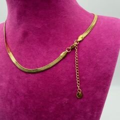 Altın Tonlu Çelik Yassı Zincir Kolye