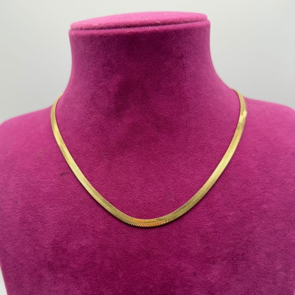 Altın Tonlu Çelik Yassı Zincir Kolye