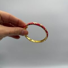 Kırmızı Mine Detaylı Gold Çelik Bileklik