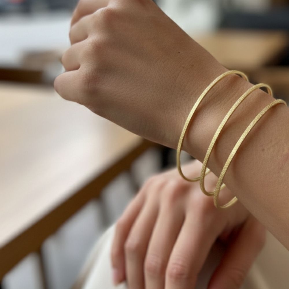 Yuvarlak Simli Gold Çelik Bileklik