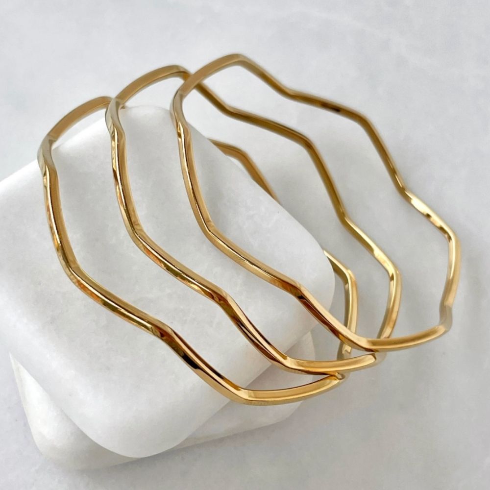 Dalgalı (Zig-Zag) Form Gold Çelik Bileklik