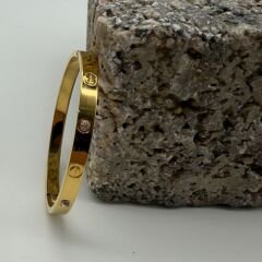 Taş Detaylı Kalın Gold Çelik Kelepçe Bileklik