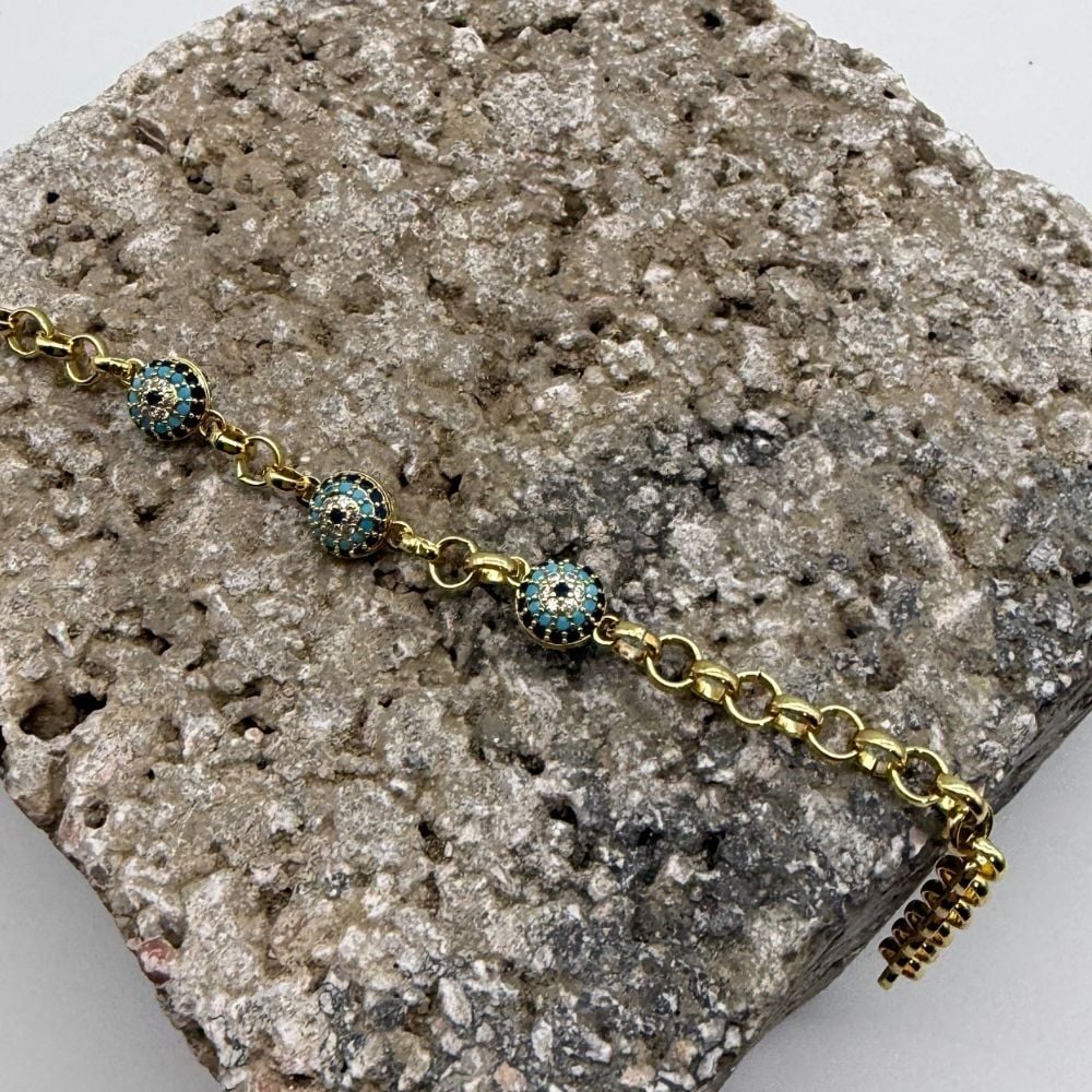 Nazar Boncuk Detaylı Gold Çelik Bileklik