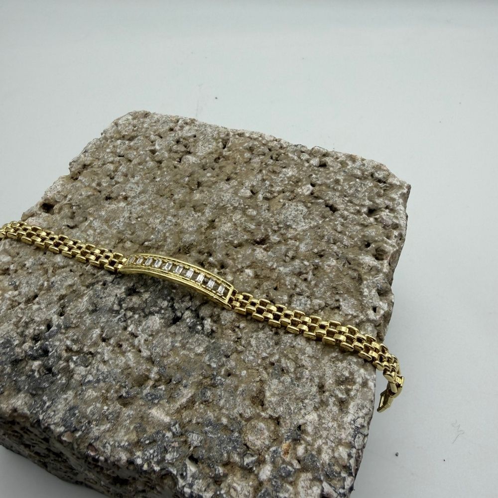 Baget Taş Detaylı Gold Çelik Bileklik