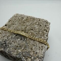 Baget Taş Detaylı Gold Çelik Bileklik