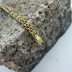 Baget Taş Detaylı Gold Çelik Bileklik