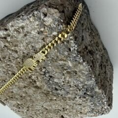 Fil Figürlü Taş Detaylı Gold Çelik Bileklik