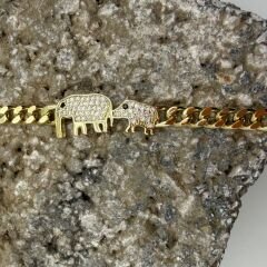 Fil Figürlü Taş Detaylı Gold Çelik Bileklik