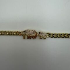 Fil Figürlü Taş Detaylı Gold Çelik Bileklik