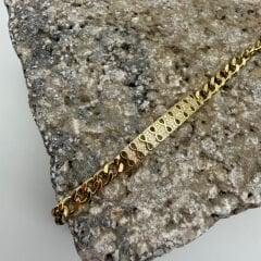 Sonsuzluk Motifli Taş Detaylı Gold Çelik Bileklik