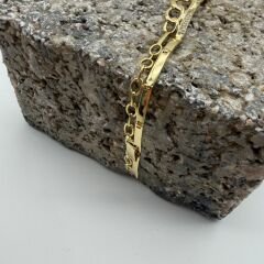 Taş Detaylı Gold Çelik Zincir Bileklik