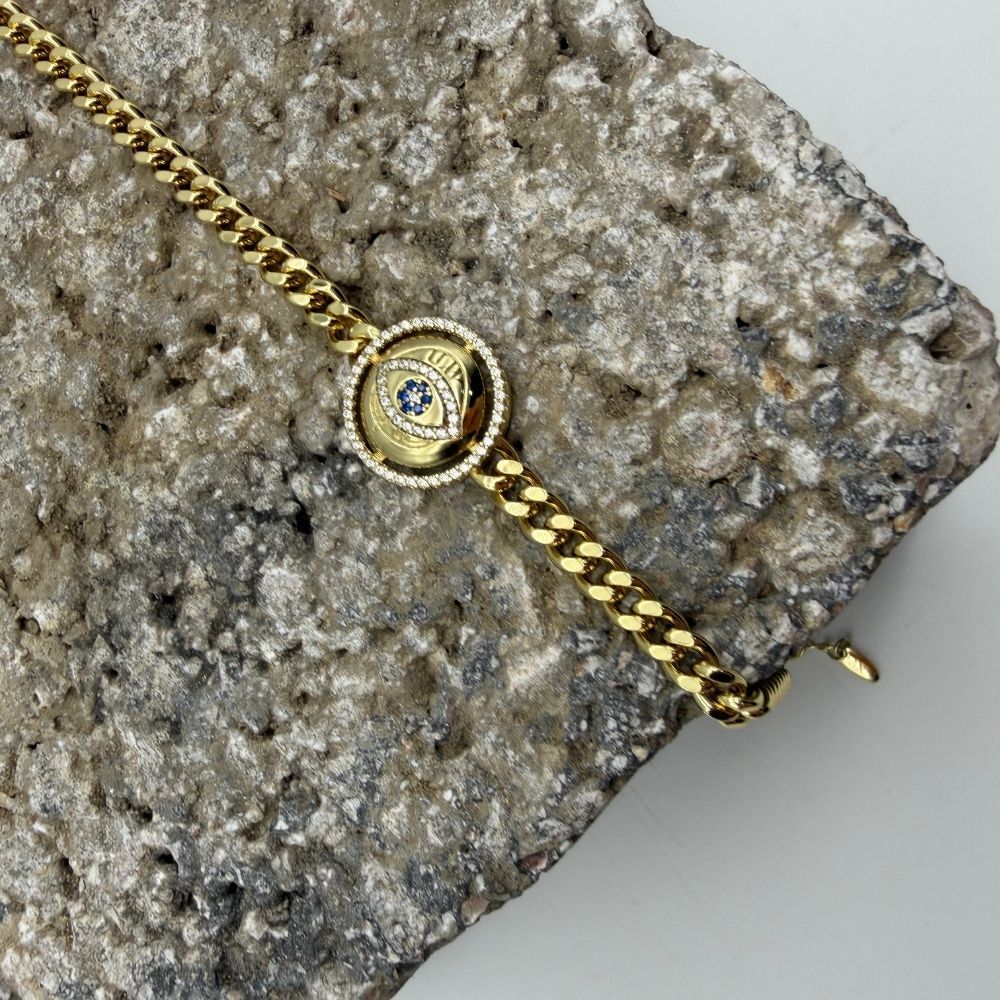 Nazar Boncuğu Detaylı Gold Zincir Bileklik