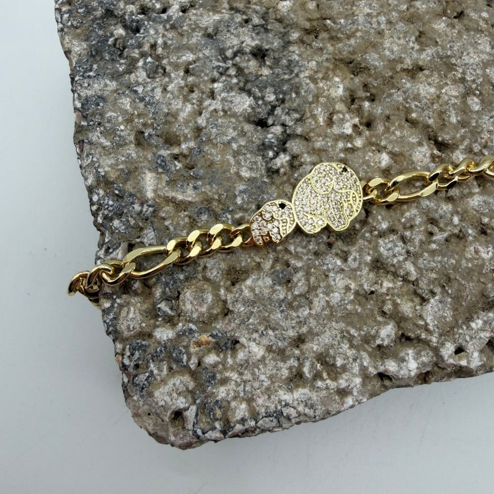 Taş Detaylı Anne–Yavru Fil Gold Zincir Bileklik