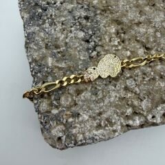 Taş Detaylı Anne–Yavru Fil Gold Zincir Bileklik