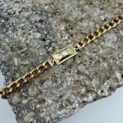 Baget Taş Detaylı Gold Zincir Bileklik