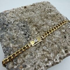 Baget Taş Detaylı Gold Zincir Bileklik