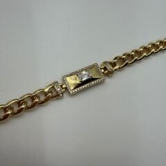 Baget Taş Detaylı Gold Zincir Bileklik