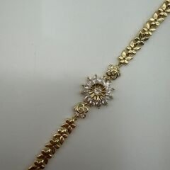 Çiçek Motifli Işıltılı Gold Bileklik