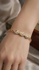 Geometrik Taş Detaylı Xuping Bileklik 14k Gold Zincir Bileklik