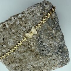 Taşlı Kelebek Detaylı Gold Zincir Bileklik