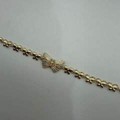 Taşlı Kelebek Detaylı Gold Zincir Bileklik