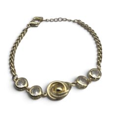 Taş Detaylı Spiral Merkezli Gold Zincir Bileklik