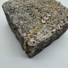 Üç Taş Detaylı Gold Zincir Bileklik