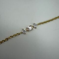 Üç Taş Detaylı Gold Zincir Bileklik