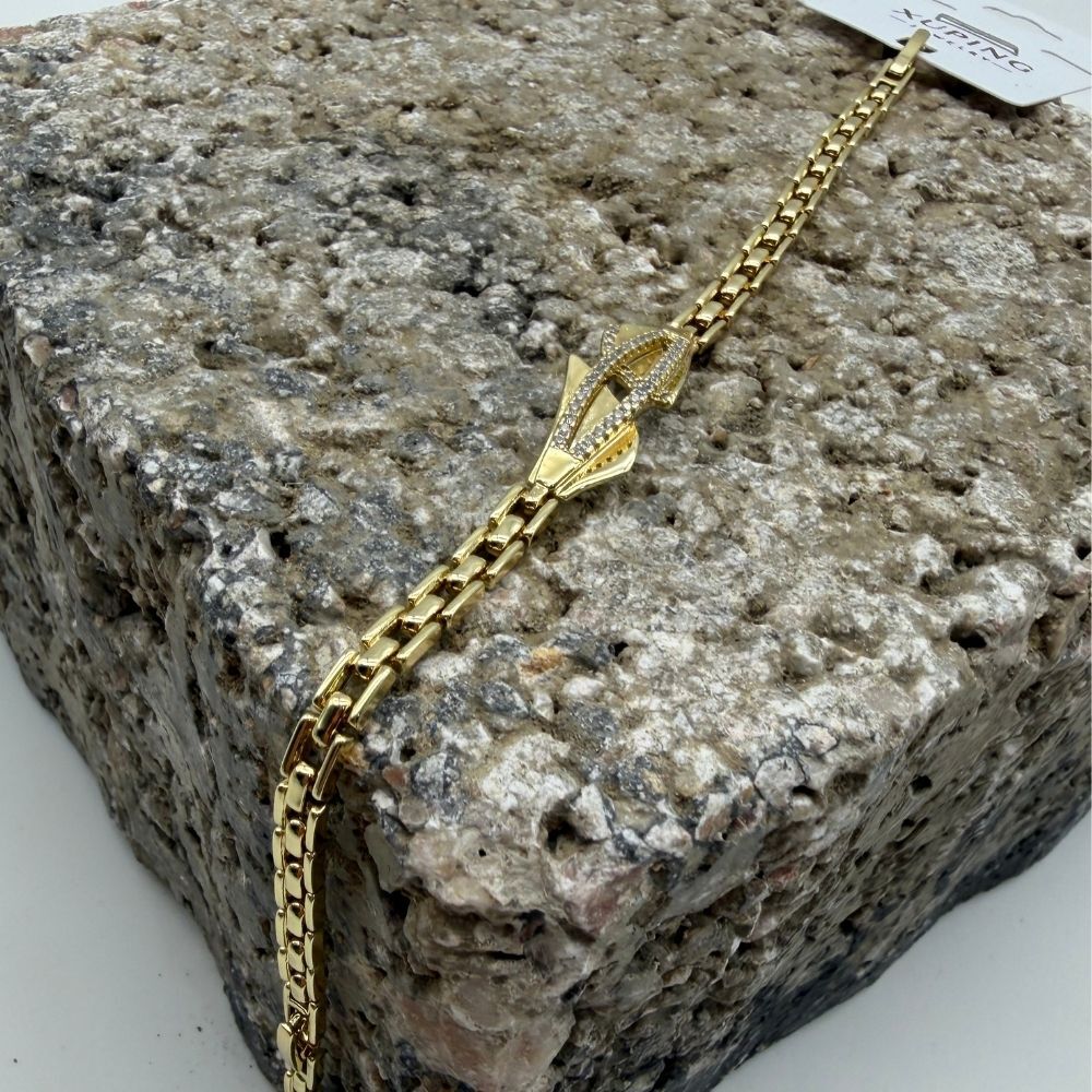 Geometrik Taş Detaylı Gold Zincir Bileklik