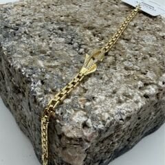 Geometrik Taş Detaylı Gold Zincir Bileklik