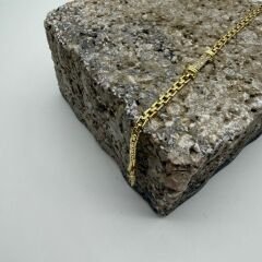 Taş Şerit Detaylı Gold Zincir Bileklik