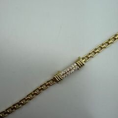 Taş Şerit Detaylı Gold Zincir Bileklik