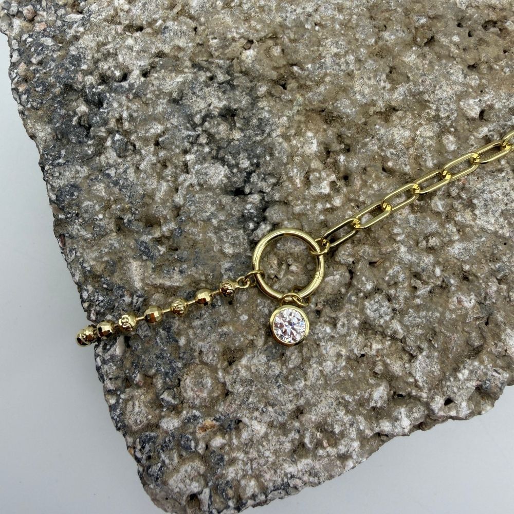 Halka Detaylı Taş Sallantılı Gold Bileklik