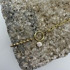 Halka Detaylı Taş Sallantılı Gold Bileklik