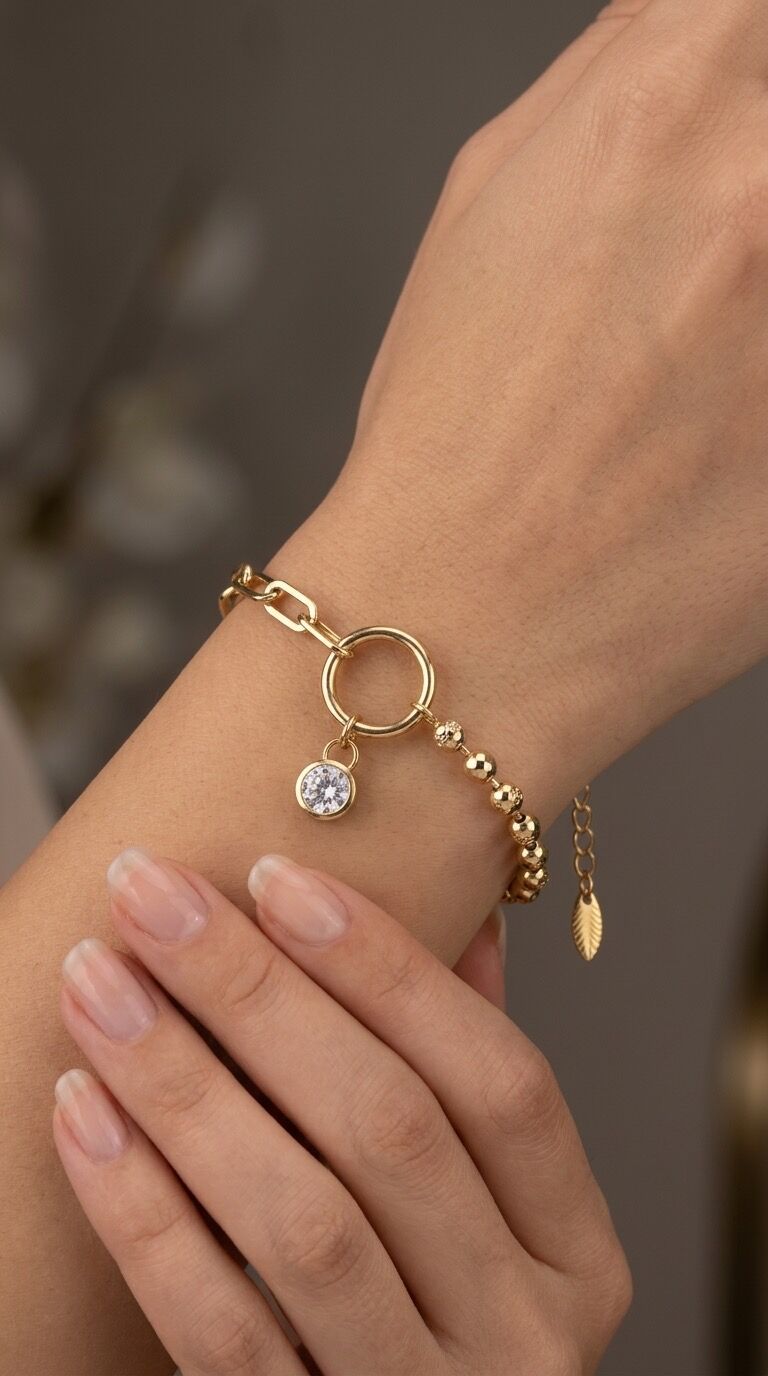 Halka Detaylı Taş Sallantılı Xuping 14k Gold Bileklik