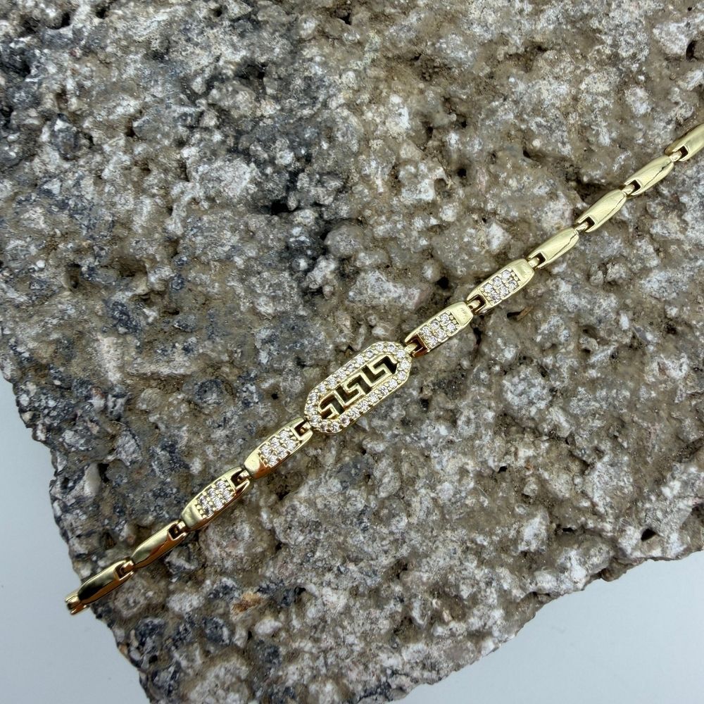 Yunan Motifli Taş Detaylı Gold Zincir Bileklik