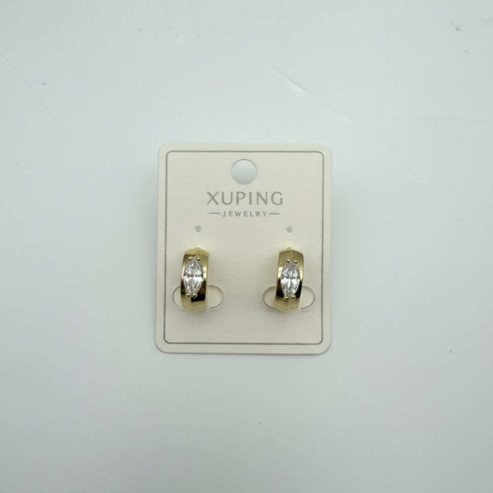 Xuping Oval Taş Detaylı Çelik Gold Küpe