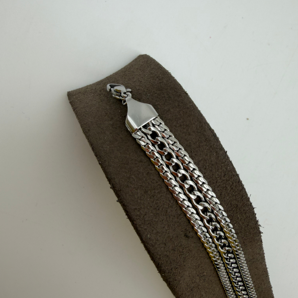 Mare Accessories | Üç Sıralı Modern Zincir Çelik Bileklik - Gümüş Renk