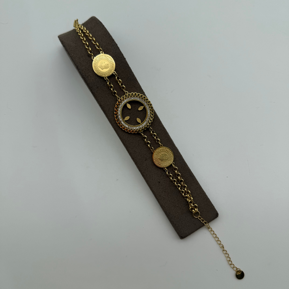 Mare Accessories | Reşat Figürlü Çeyrek Altın Yuvalı Çelik Bileklik